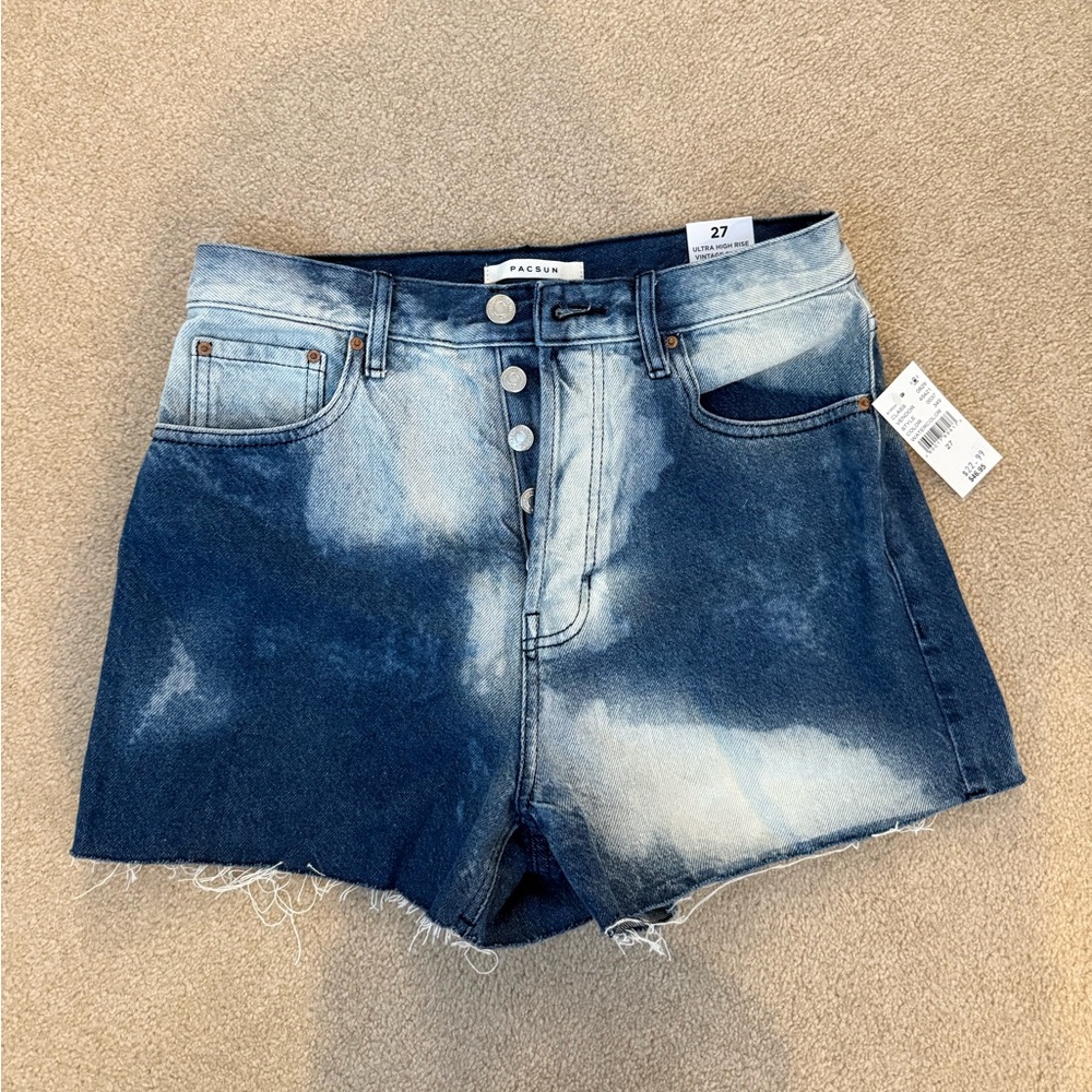 NWT PACSUN Women's 27 Button Fly Cut Off Shorts Ultra High Rise Vintage Shorts💛